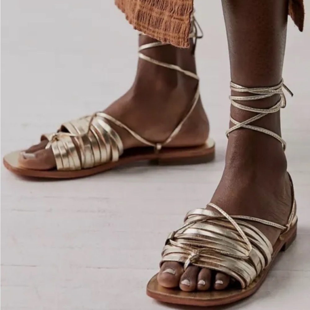 Free People Cami Huarache Wap Sandals in gold - size 8 - NWT -